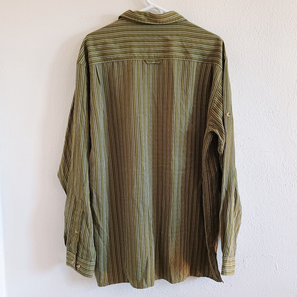 The North Face Green Striped Roll Tab Long Sleeve Outdoor Button Shirt XL - Picture 2 of 6